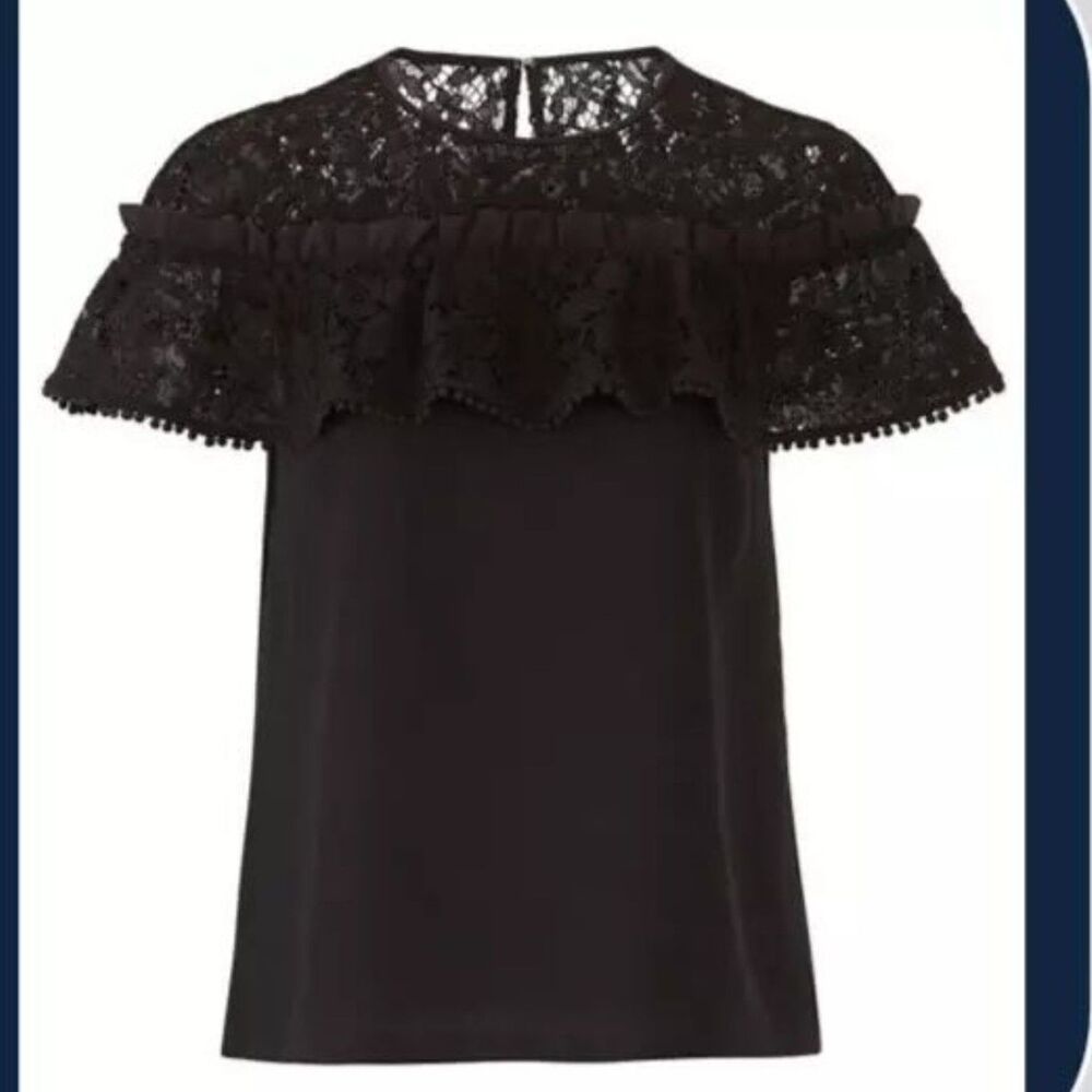 DRAPER JAMES BLACK COLLECTION DRESSY CLASSIC RUFFLE LACE YOKE SLEEVE BLOUSE SZ.6